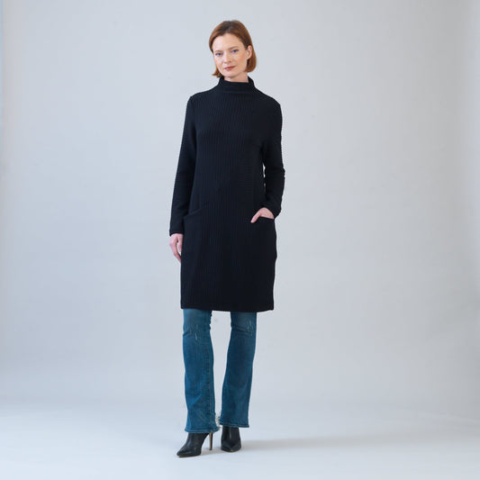 Chunky Ribbed - Tunic Pocket Sweater Dress - Black - Final Sale! | Clara Sunwoo Smart Buy