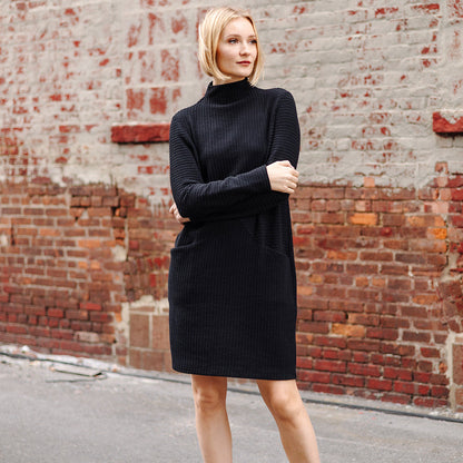 Chunky Ribbed - Tunic Pocket Sweater Dress - Black - Final Sale! | Clara Sunwoo Smart Buy