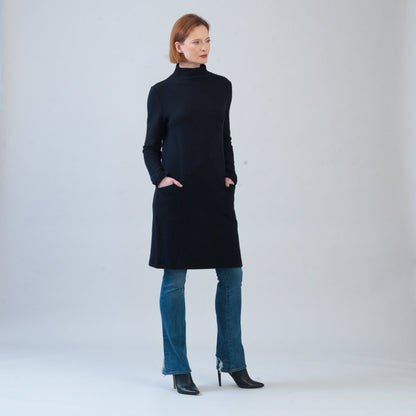 Chunky Ribbed - Tunic Pocket Sweater Dress - Black - Final Sale! | Clara Sunwoo Smart Buy