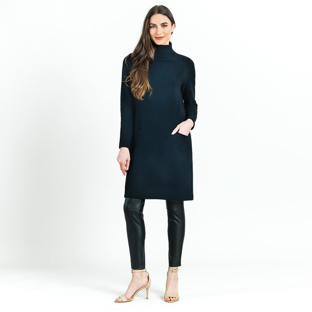 Chunky Ribbed - Tunic Pocket Sweater Dress - Black - Final Sale! | Clara Sunwoo Smart Buy