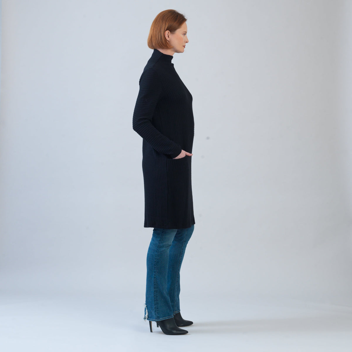 Chunky Ribbed - Tunic Pocket Sweater Dress - Black - Final Sale! | Clara Sunwoo Smart Buy