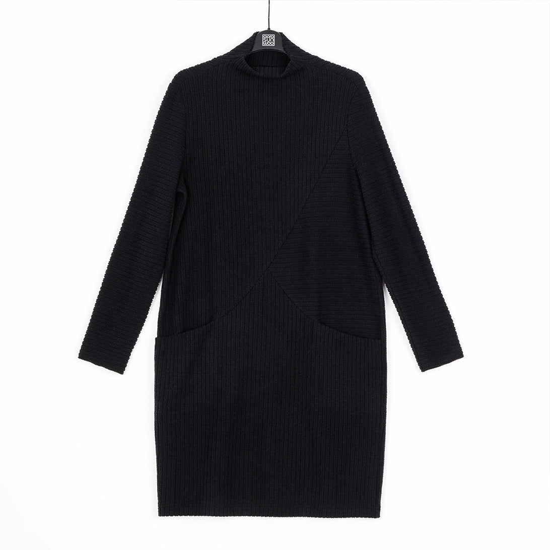 Chunky Ribbed - Tunic Pocket Sweater Dress - Black - Final Sale! | Clara Sunwoo Smart Buy
