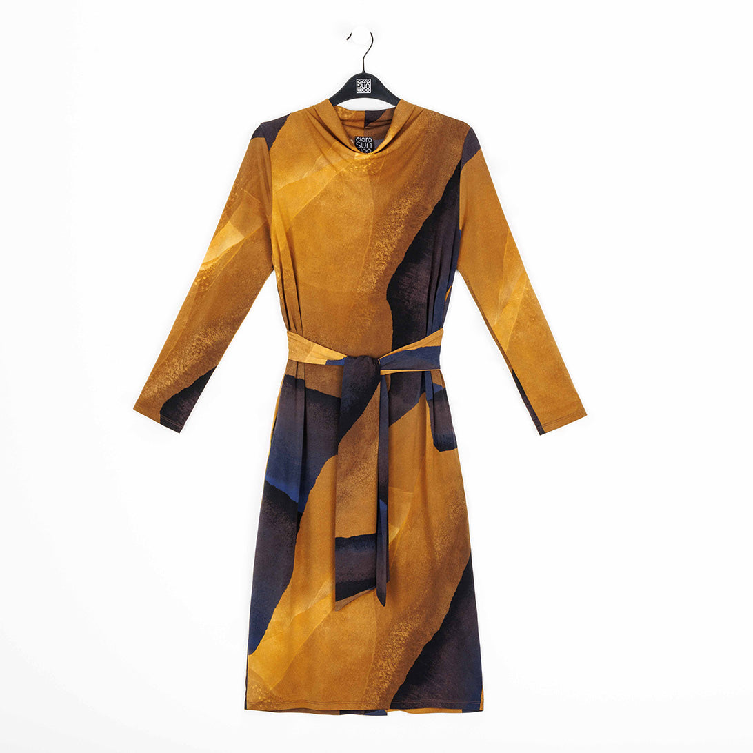 Tie Waist Pocket Midi Dress - Tan Watercolor - Final Sale! | Clara Sunwoo Latest