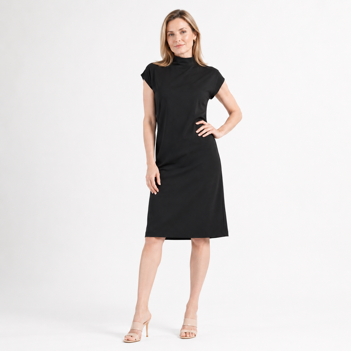 Lightweight Ponte - High Neck Cap Sleeve Midi Dress - Black - Final Sale! | Clara Sunwoo Smart Buy