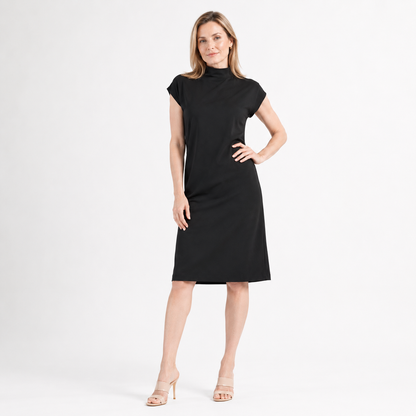 Lightweight Ponte - High Neck Cap Sleeve Midi Dress - Black - Final Sale! | Clara Sunwoo Smart Buy