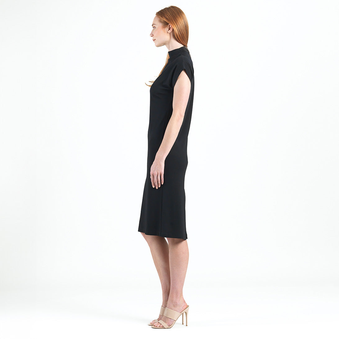 Lightweight Ponte - High Neck Cap Sleeve Midi Dress - Black - Final Sale! | Clara Sunwoo Smart Buy