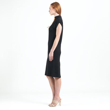 Lightweight Ponte - High Neck Cap Sleeve Midi Dress - Black - Final Sale! | Clara Sunwoo Smart Buy