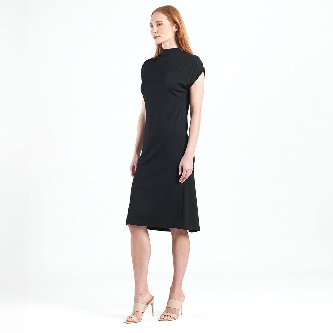 Lightweight Ponte - High Neck Cap Sleeve Midi Dress - Black - Final Sale! | Clara Sunwoo Smart Buy
