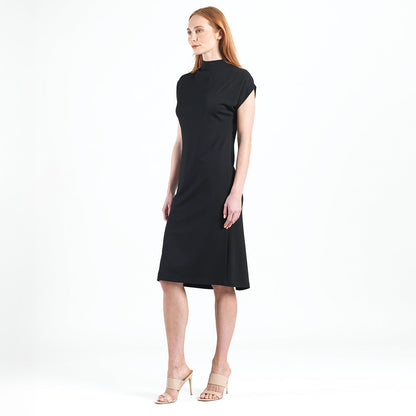 Lightweight Ponte - High Neck Cap Sleeve Midi Dress - Black - Final Sale! | Clara Sunwoo Smart Buy