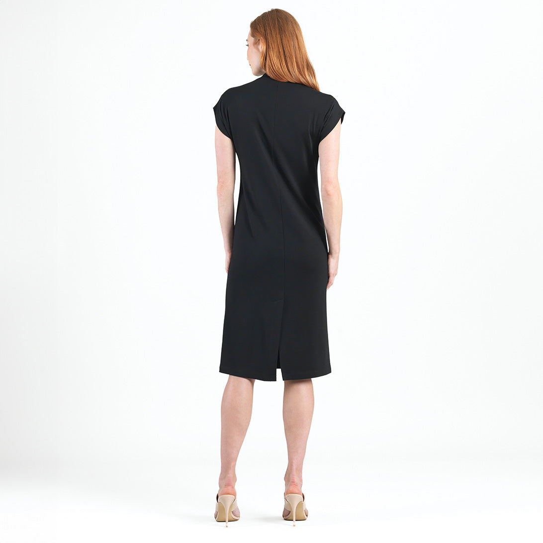Lightweight Ponte - High Neck Cap Sleeve Midi Dress - Black - Final Sale! | Clara Sunwoo Smart Buy