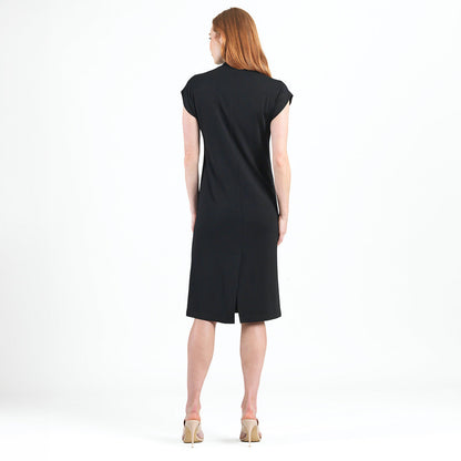 Lightweight Ponte - High Neck Cap Sleeve Midi Dress - Black - Final Sale! | Clara Sunwoo Smart Buy