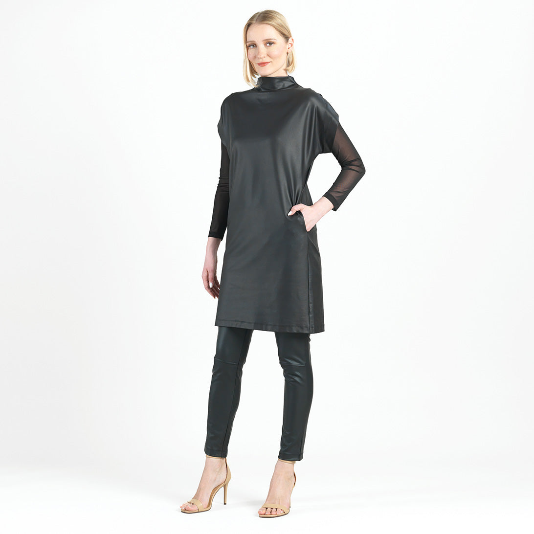 Liquid Leather™ - High Neck Tunic Pocket Dress - Black - Final Sale! | Clara Sunwoo Everyday