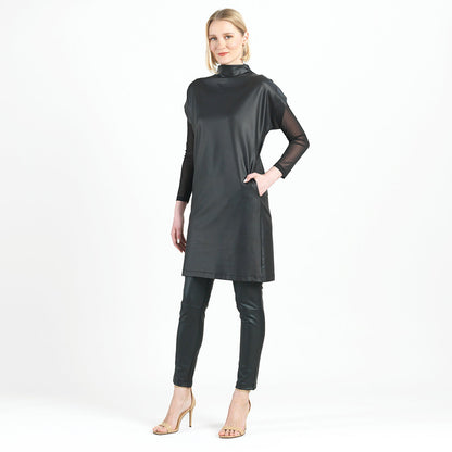 Liquid Leather™ - High Neck Tunic Pocket Dress - Black - Final Sale! | Clara Sunwoo Everyday