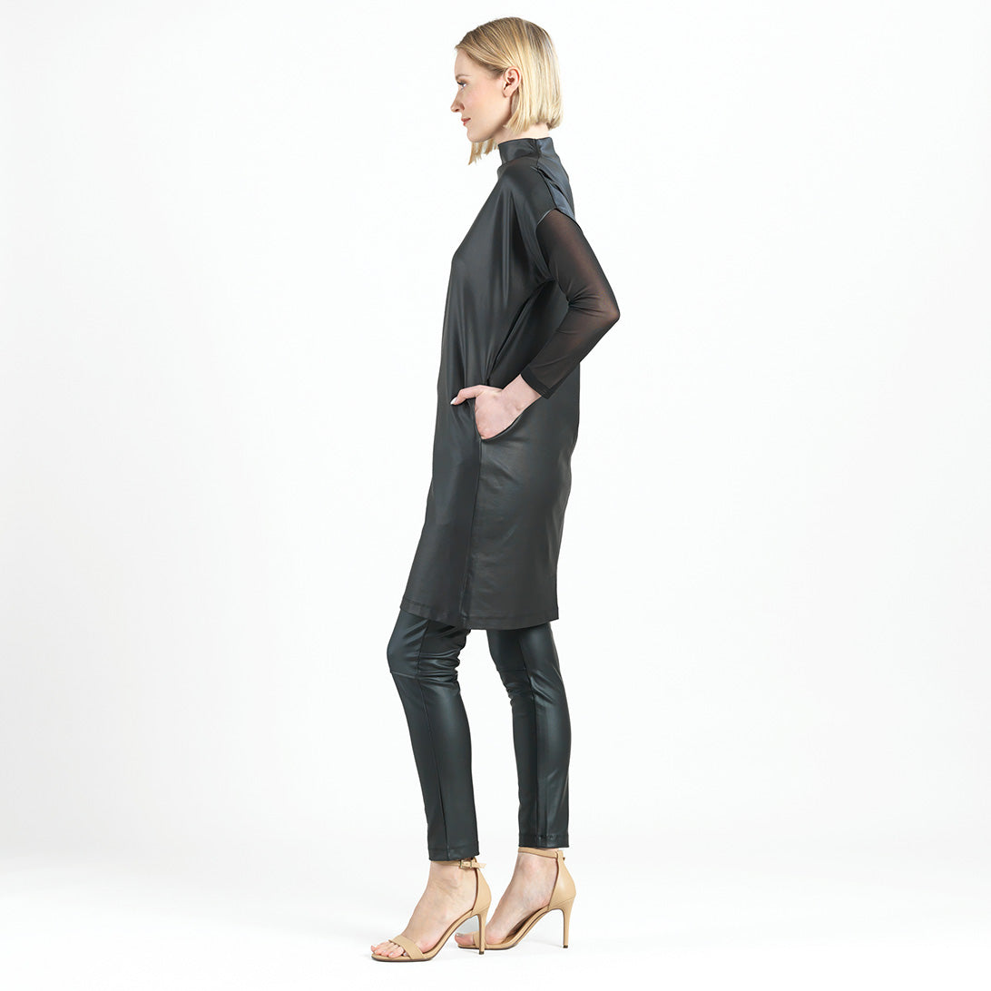 Liquid Leather™ - High Neck Tunic Pocket Dress - Black - Final Sale! | Clara Sunwoo Everyday