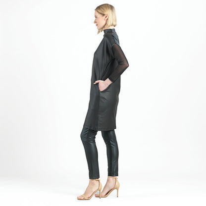 Liquid Leather™ - High Neck Tunic Pocket Dress - Black - Final Sale! | Clara Sunwoo Everyday