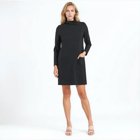 Ponte Knit - Funnel Neck Tunic Sweater Dress - Black - Final Sale! | Clara Sunwoo Essential
