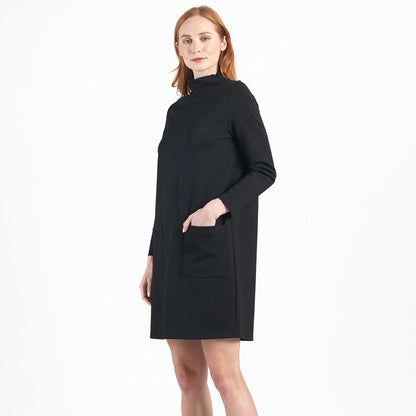 Ponte Knit - Funnel Neck Tunic Sweater Dress - Black - Final Sale! | Clara Sunwoo Essential