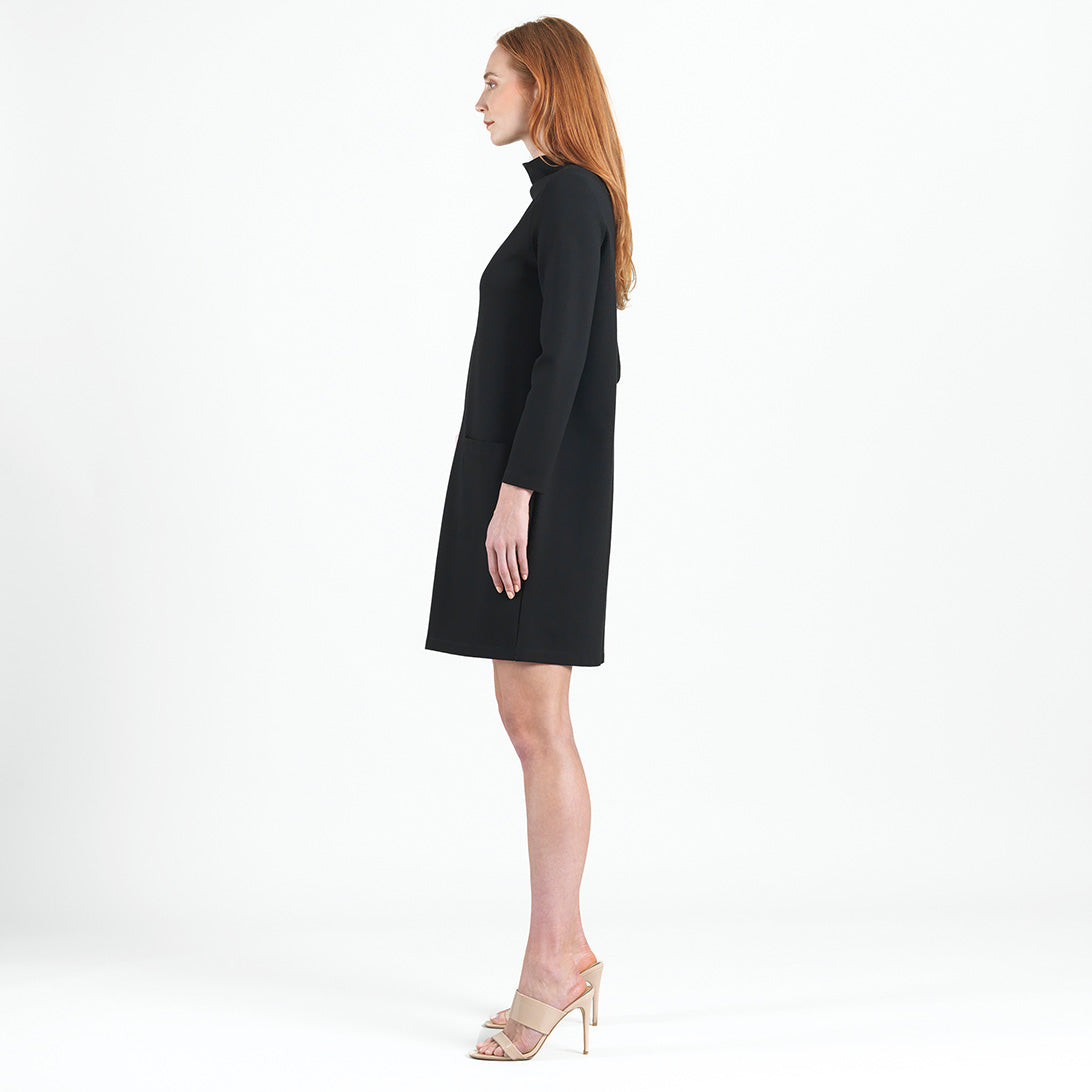 Ponte Knit - Funnel Neck Tunic Sweater Dress - Black - Final Sale! | Clara Sunwoo Essential
