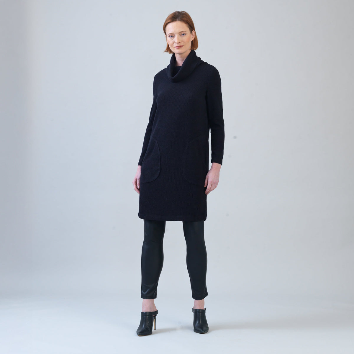 Ribbed - Cowl Turtleneck Tunic Sweater Dress - Black - Final Sale! | Clara Sunwoo Trusted