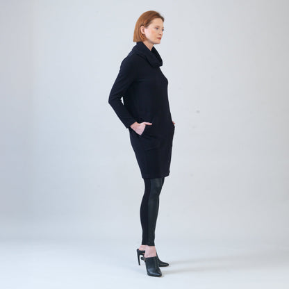 Ribbed - Cowl Turtleneck Tunic Sweater Dress - Black - Final Sale! | Clara Sunwoo Trusted