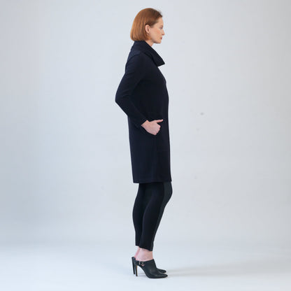 Ribbed - Cowl Turtleneck Tunic Sweater Dress - Black - Final Sale! | Clara Sunwoo Trusted