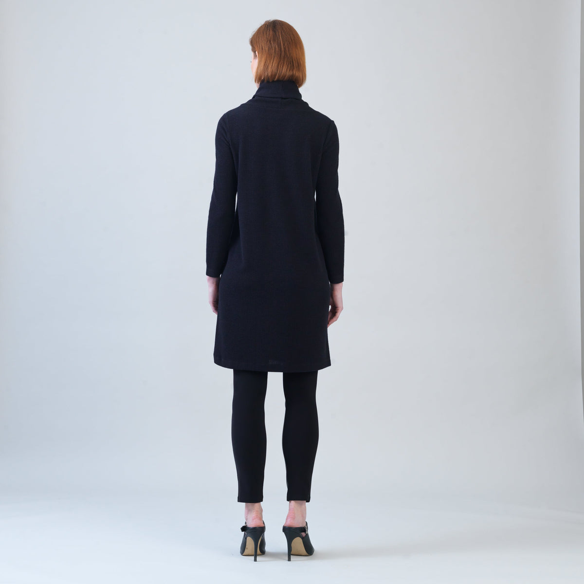 Ribbed - Cowl Turtleneck Tunic Sweater Dress - Black - Final Sale! | Clara Sunwoo Trusted