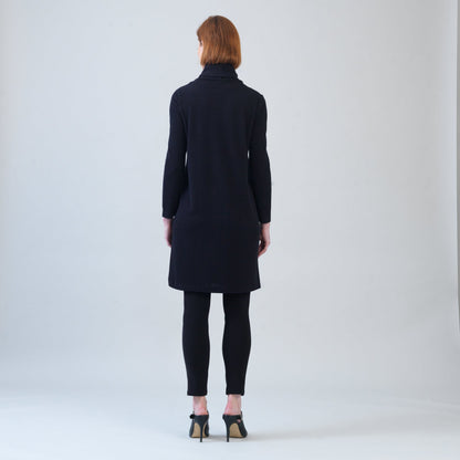 Ribbed - Cowl Turtleneck Tunic Sweater Dress - Black - Final Sale! | Clara Sunwoo Trusted