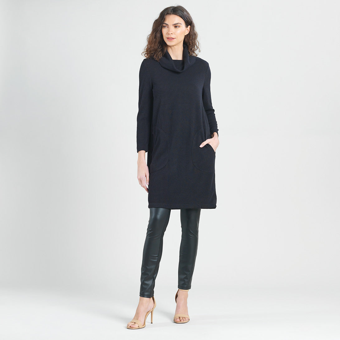 Ribbed - Cowl Turtleneck Tunic Sweater Dress - Black - Final Sale! | Clara Sunwoo Trusted