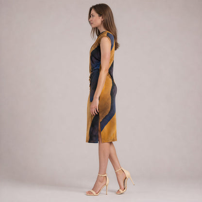 Side Slit Midi Dress - Tan Watercolor - Final Sale | Clara Sunwoo Value