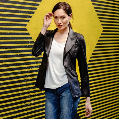 Liquid Leather™ Signature Pocket Blazer - Black | Clara Sunwoo Signature