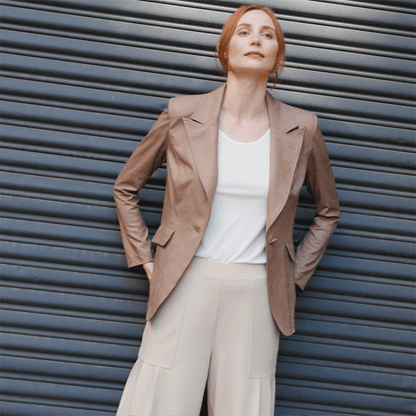 Liquid Leather™ Signature Pocket Blazer - Taupe | Clara Sunwoo Trending