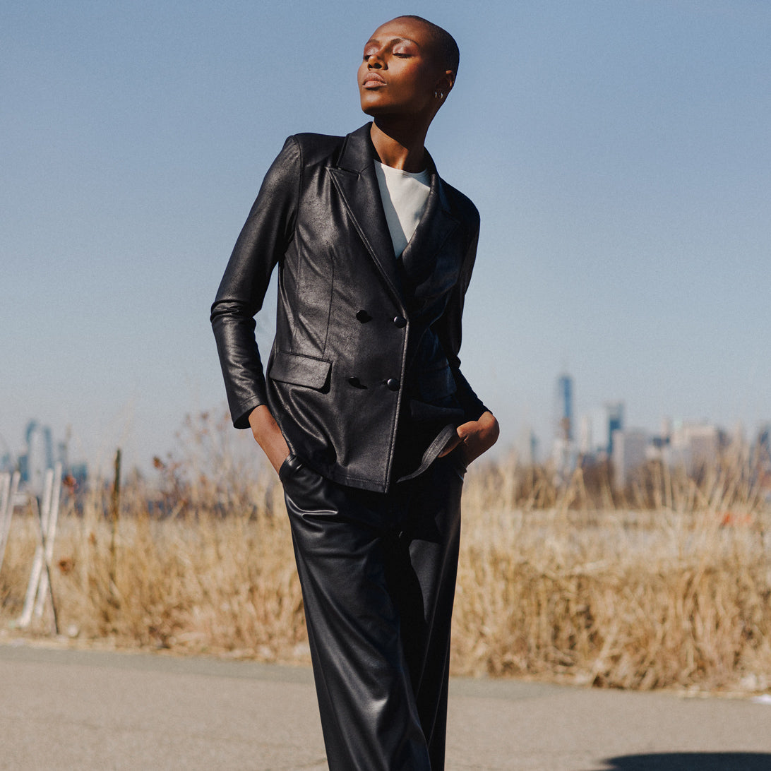 Liquid Leather™ Double Breasted Blazer - Black - Final Sale | Clara Sunwoo Customer Favorite