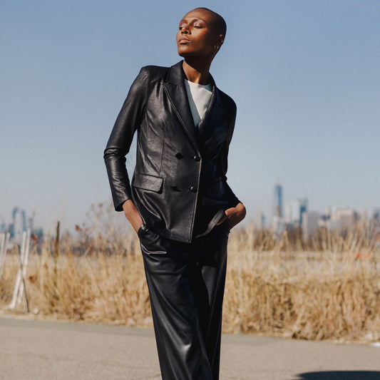 Liquid Leather™ Double Breasted Blazer - Black - Final Sale | Clara Sunwoo Customer Favorite