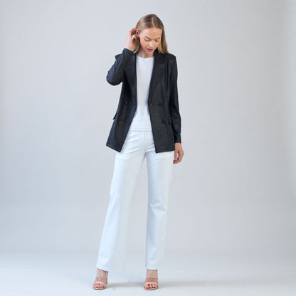 Liquid Leather™ Double Breasted Blazer - Black - Final Sale | Clara Sunwoo Customer Favorite