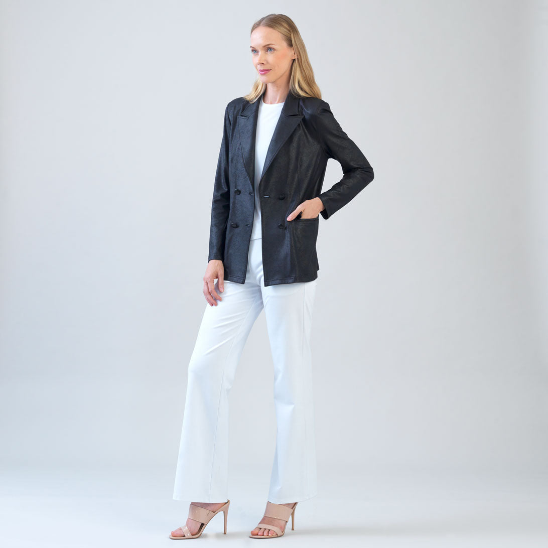 Liquid Leather™ Double Breasted Blazer - Black - Final Sale | Clara Sunwoo Customer Favorite