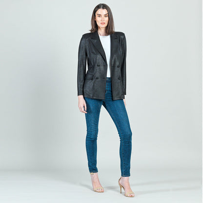 Liquid Leather™ Double Breasted Blazer - Black - Final Sale | Clara Sunwoo Customer Favorite