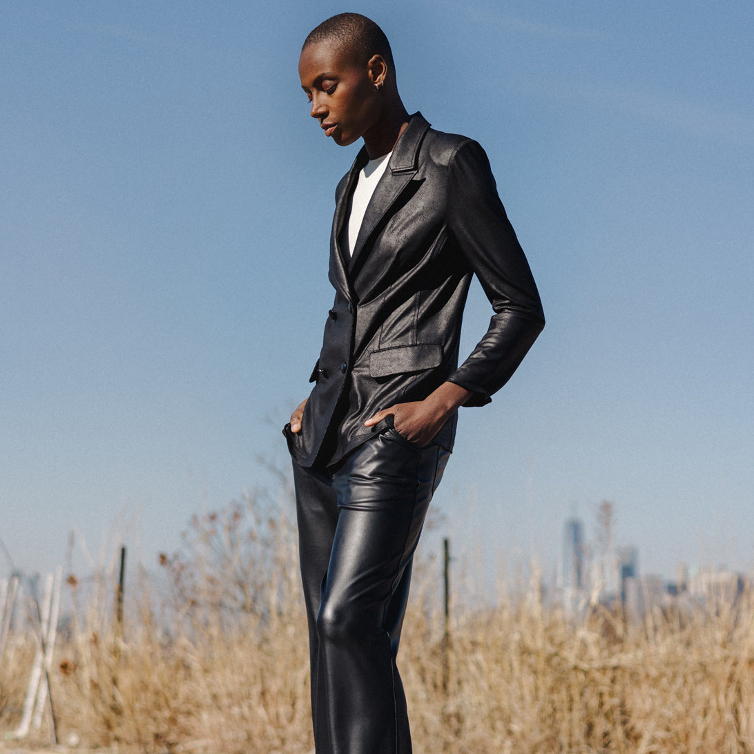 Liquid Leather™ Double Breasted Blazer - Black - Final Sale | Clara Sunwoo Customer Favorite