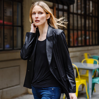 Liquid Leather™ Double Breasted Blazer - Black - Final Sale | Clara Sunwoo Customer Favorite