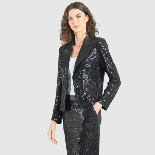 Sequin Knit - Modern Button Blazer - Black - Final Sale | Clara Sunwoo Trusted