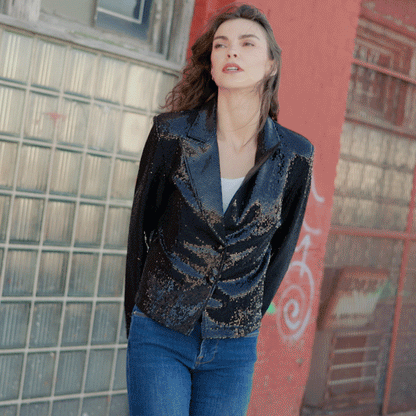 Sequin Knit - Modern Button Blazer - Black - Final Sale | Clara Sunwoo Trusted