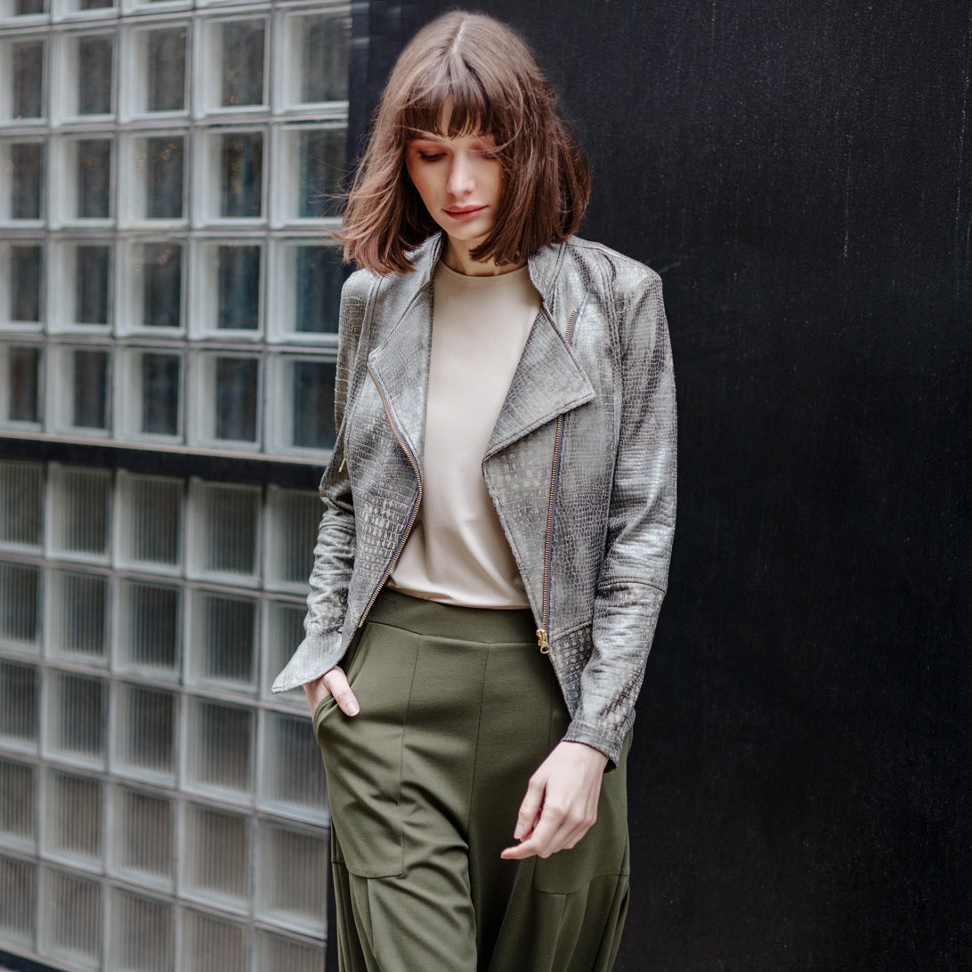 Liquid Leather™ Textured Biker Jacket - Crocodile - Limited Sizes | Clara Sunwoo Exclusive