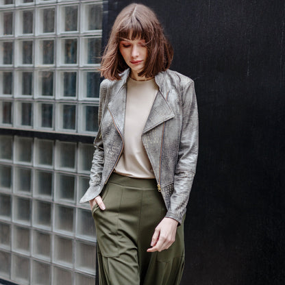 Liquid Leather™ Textured Biker Jacket - Crocodile - Limited Sizes | Clara Sunwoo Exclusive