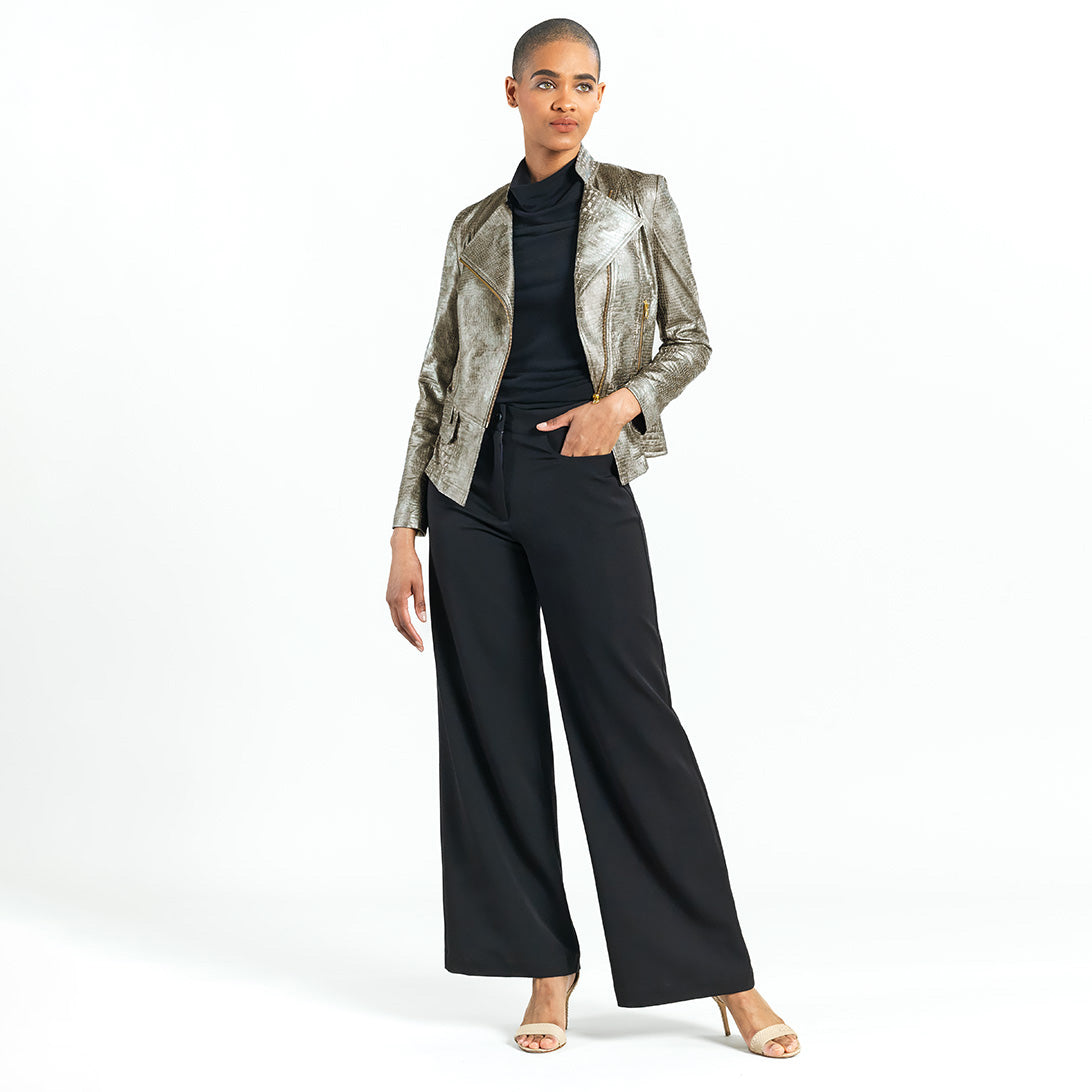 Liquid Leather™ Textured Biker Jacket - Crocodile - Limited Sizes | Clara Sunwoo Exclusive