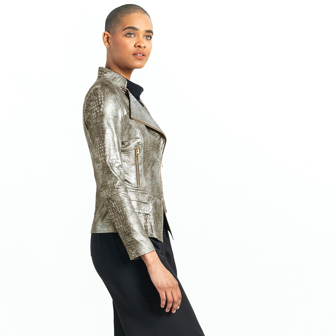 Liquid Leather™ Textured Biker Jacket - Crocodile - Limited Sizes | Clara Sunwoo Exclusive