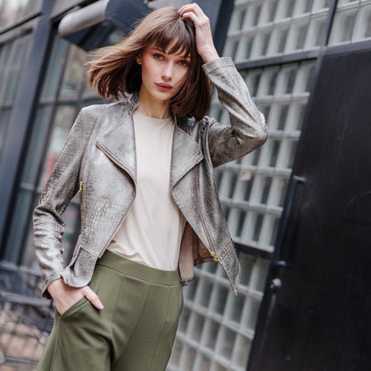 Liquid Leather™ Textured Biker Jacket - Crocodile - Limited Sizes | Clara Sunwoo Exclusive