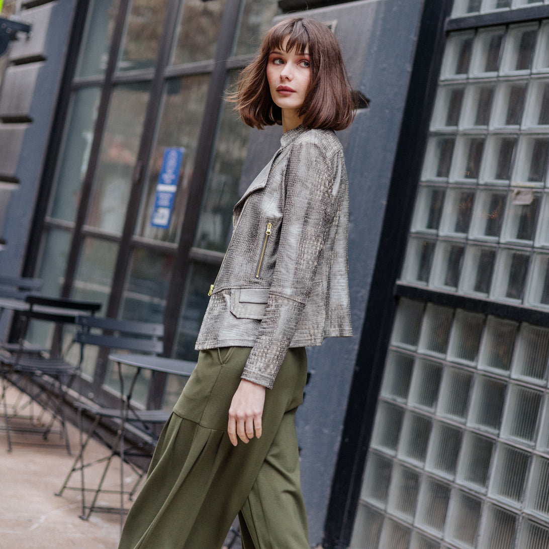 Liquid Leather™ Textured Biker Jacket - Crocodile - Limited Sizes | Clara Sunwoo Exclusive