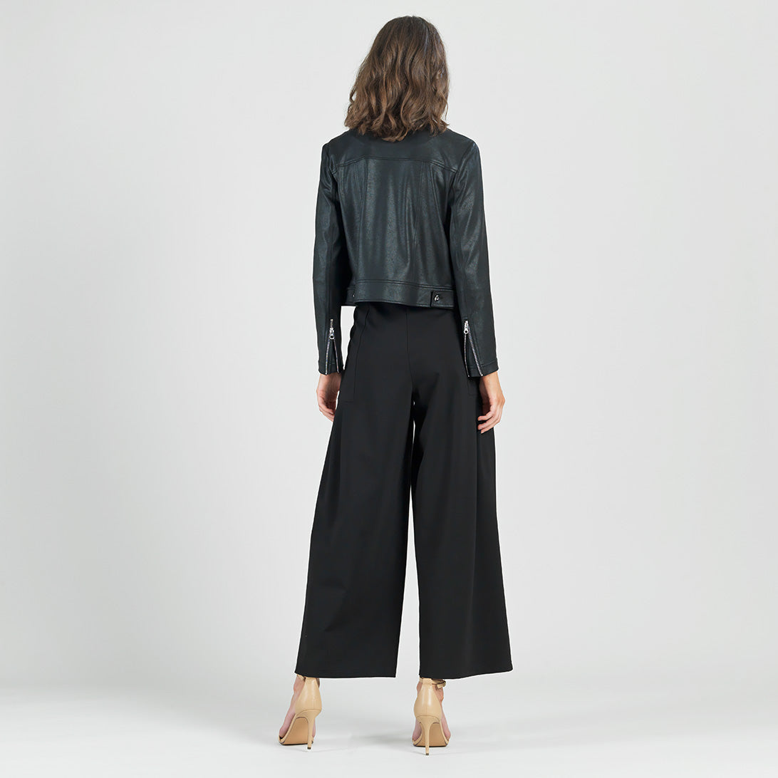 Liquid Leather™ Zip Cuff Moto Waist Jacket - Black | Clara Sunwoo New