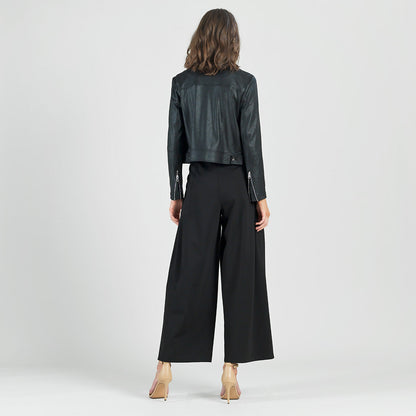 Liquid Leather™ Zip Cuff Moto Waist Jacket - Black | Clara Sunwoo New