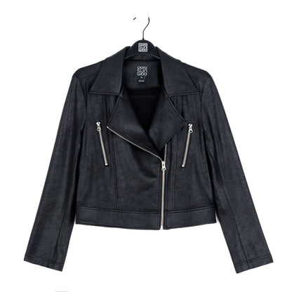 Liquid Leather™ Zip Cuff Moto Waist Jacket - Black | Clara Sunwoo New