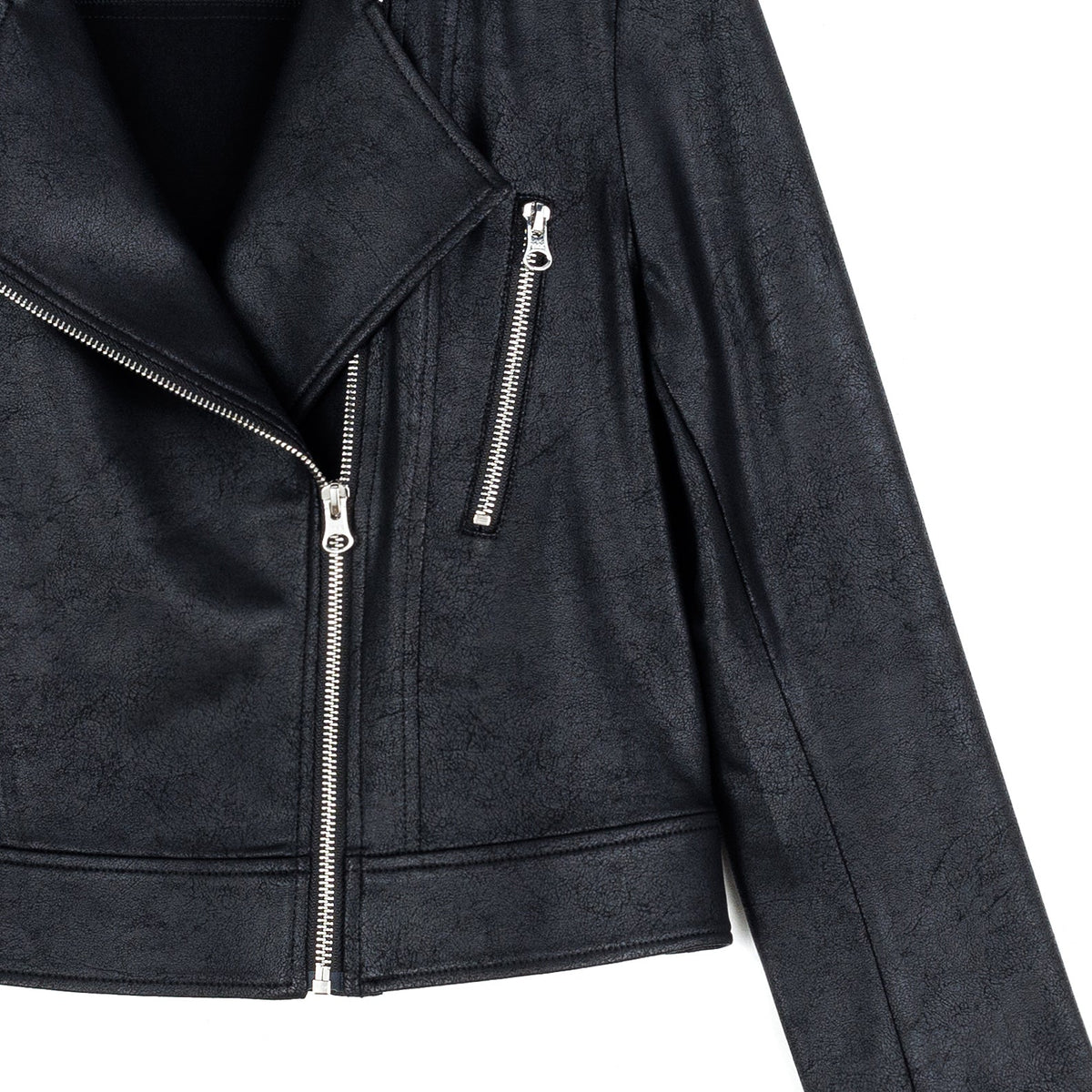 Liquid Leather™ Zip Cuff Moto Waist Jacket - Black | Clara Sunwoo New